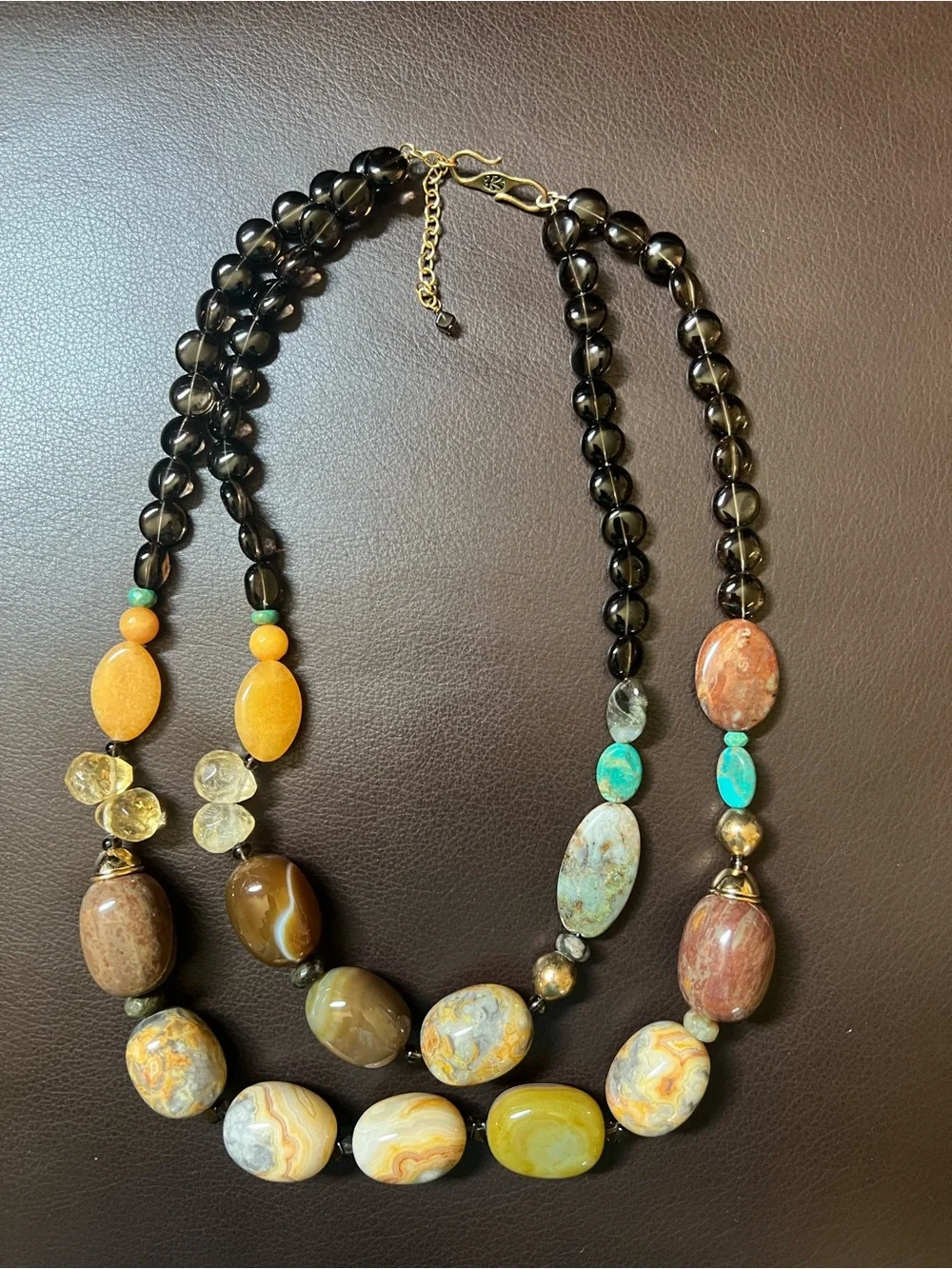 Studio Barse Necklace Two-Strand Multi-stone Beaded Brown Tan Orange